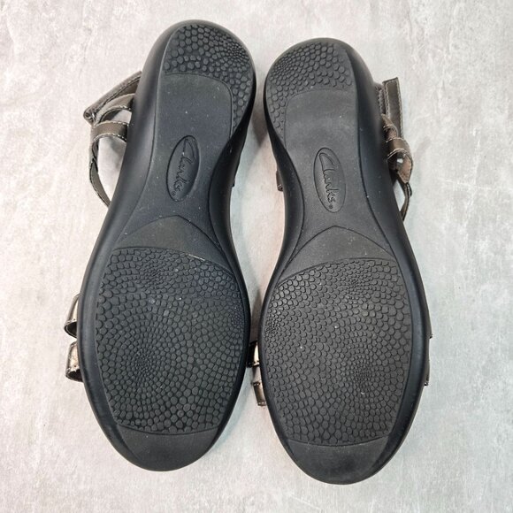 Clarks Open Toe T Strap Sandals Sz 11 Bronze Flat Casual Walking Strappy Comfort - Picture 7 of 13